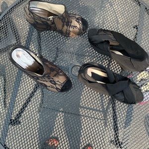 Black wedge lace sandal and black cloth wedge.

Blue Jean items sold.